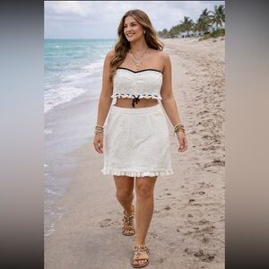 Freshman 1996 NWT 2 pieces set Cream Knit Ruffle Hem skirt/ tank top lined L.